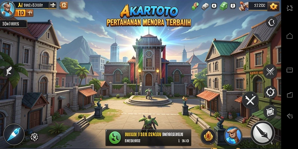 Tangkapan layar AKARTOTO menampilkan aksi menegangkan dalam pertahanan menara.