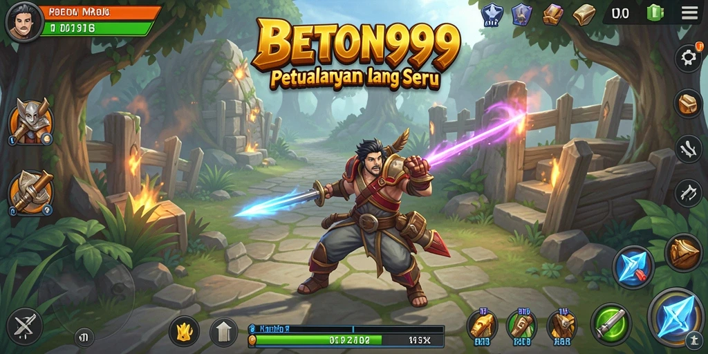 Tampilan utama gameplay BETON999 dengan karakter menarik dan pertarungan seru.