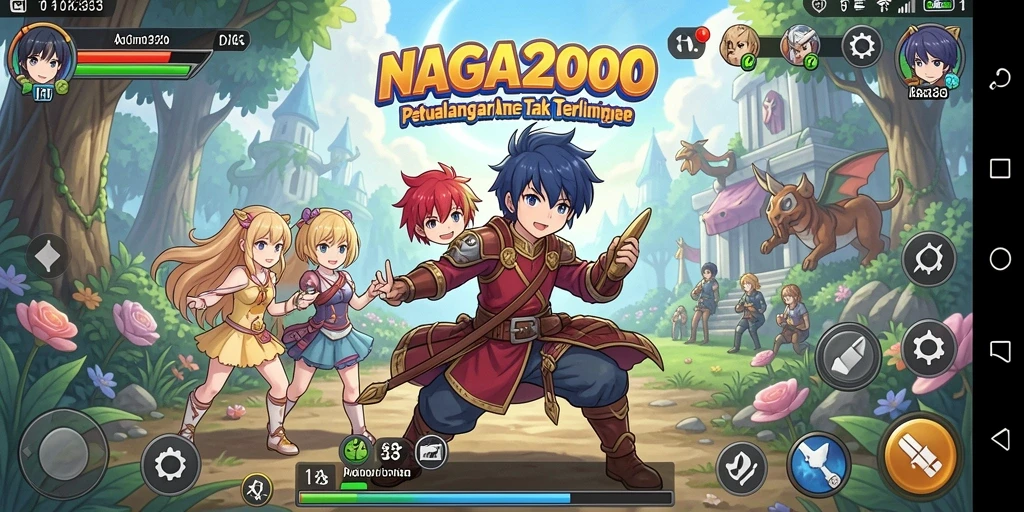 Screenshot NAGA2000 menampilkan karakter anime dalam aksi pertarungan yang dinamis.