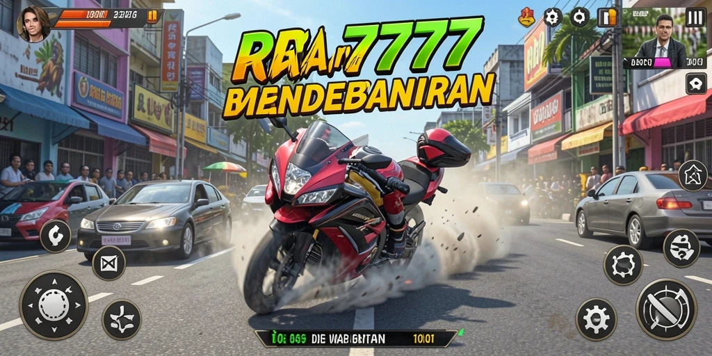 Tampilan utama gameplay RR777 dengan aksi balap yang mendebarkan.