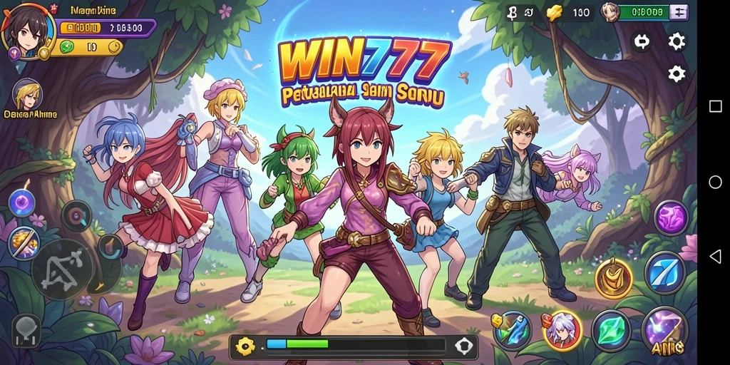 Tangkapan layar utama WIN777 menampilkan karakter anime dalam aksi epik.
